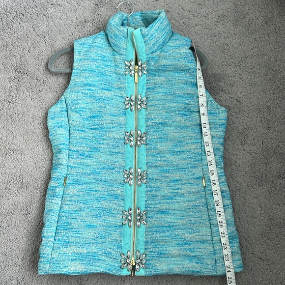 Lilly Pulitzer Noella Crystal Embellished Blue Oasis Resort Boucle Vest Medium - Picture 9 of 9